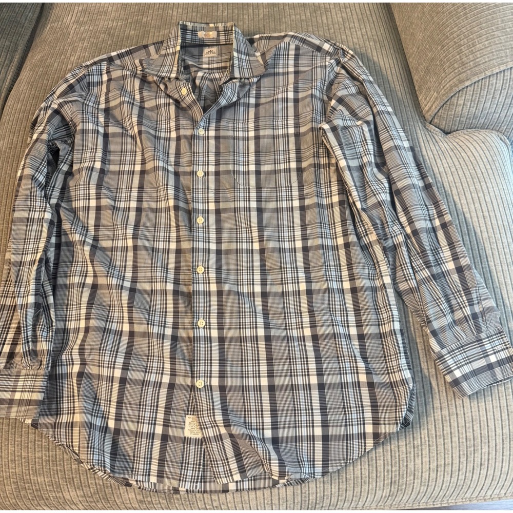Peter Millar Mens Large Blue Plaid Cotton Long Sleeve Button Down Shirt Pocket